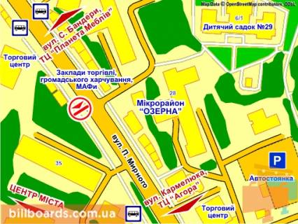 Билборд A в Хмельницком вул. П. Мирного, 35 схема